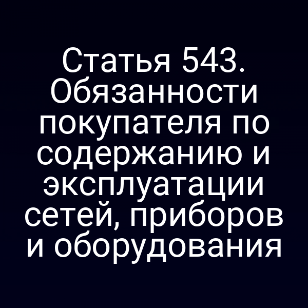 Статья 543. Обязанности покупателя по содержанию и эксплуатации сетей, приборов и оборудования