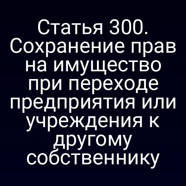Статья 300. Сохранение прав на имущество при переходе предприятия или учреждения к другому собственнику