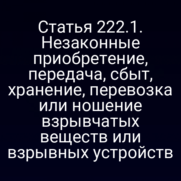 Статья 222.1. Незаконные приобретение, передача, сбыт, хранение, перевозка или ношение взрывчатых веществ или взрывных устройств