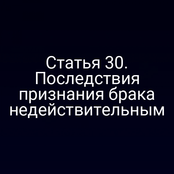 Статья 30. Последствия признания брака недействительным