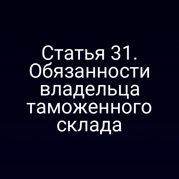 Статья 31. Обязанности владельца таможенного склада
