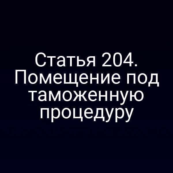 Статья 204. Помещение под таможенную процедуру