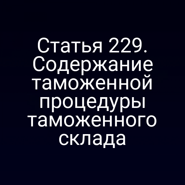 Статья 229. Содержание таможенной процедуры таможенного склада