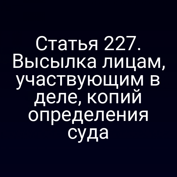 Статья 227. Высылка лицам, участвующим в деле, копий определения суда