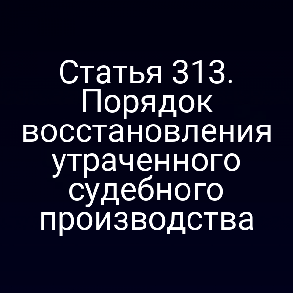 Статья 313. Порядок восстановления утраченного судебного производства