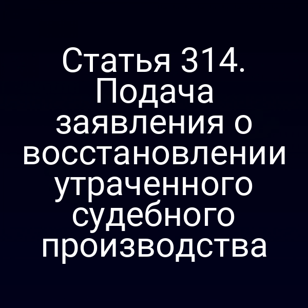 Статья 314. Подача заявления о восстановлении утраченного судебного производства