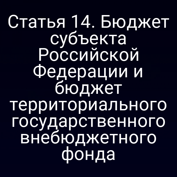 Статья 14. Бюджет субъекта Российской Федерации и бюджет территориального государственного внебюджетного фонда