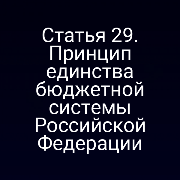 Статья 29. Принцип единства бюджетной системы Российской Федерации
