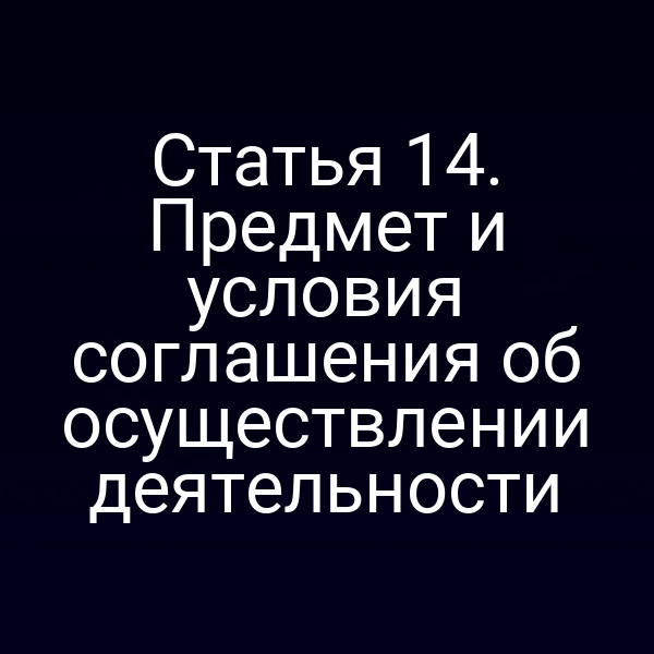 Статья 14. Предмет и условия соглашения об осуществлении деятельности