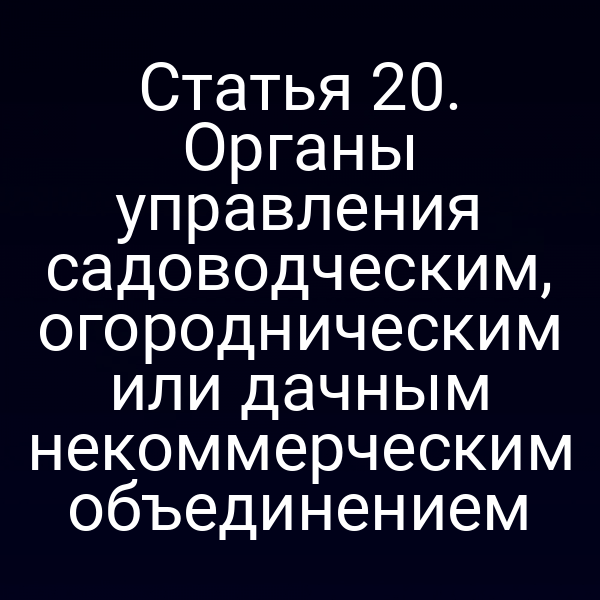 Статья 20. Органы управления садоводческим, огородническим или дачным некоммерческим объединением