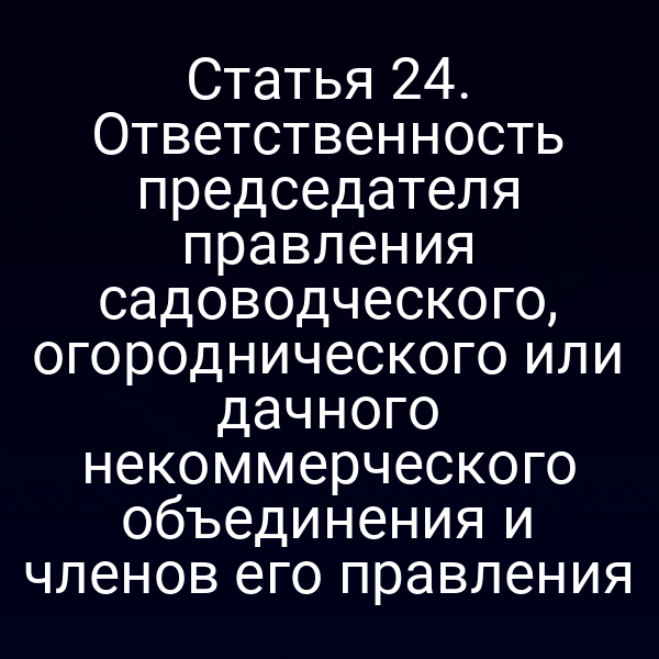 Статья 24. Ответственность председателя правления садоводческого, огороднического или дачного некоммерческого объединения и членов его правления