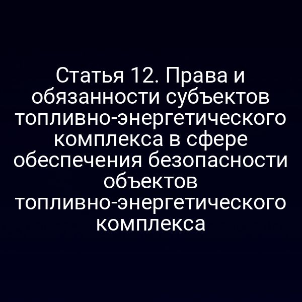 Статья 12. Права и обязанности субъектов топливно-энергетического комплекса в сфере обеспечения безопасности объектов топливно-энергетического комплекса