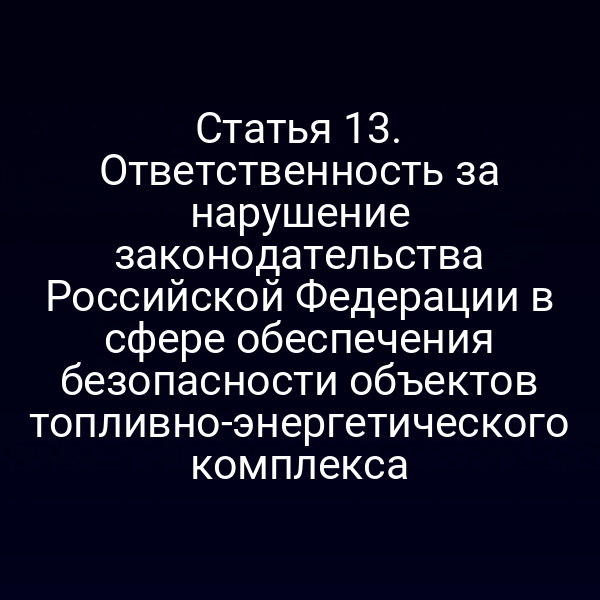 Статья 13. Ответственность за нарушение законодательства Российской Федерации в сфере обеспечения безопасности объектов топливно-энергетического комплекса