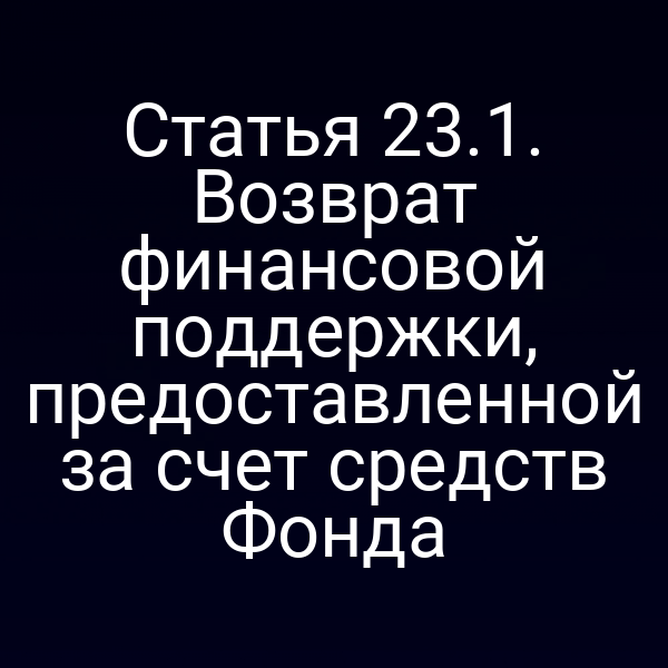Статья 23.1. Возврат финансовой поддержки, предоставленной за счет средств Фонда