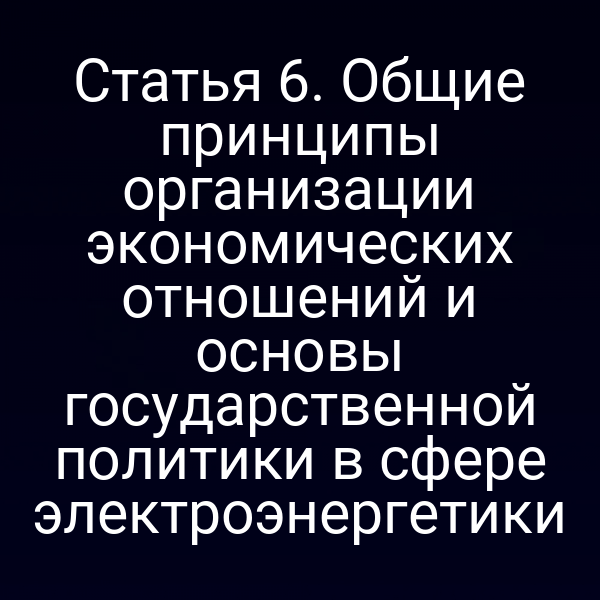 Статья 6. Общие принципы организации экономических отношений и основы государственной политики в сфере электроэнергетики