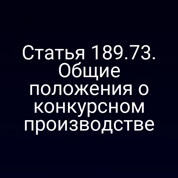 Статья 189.73. Общие положения о конкурсном производстве