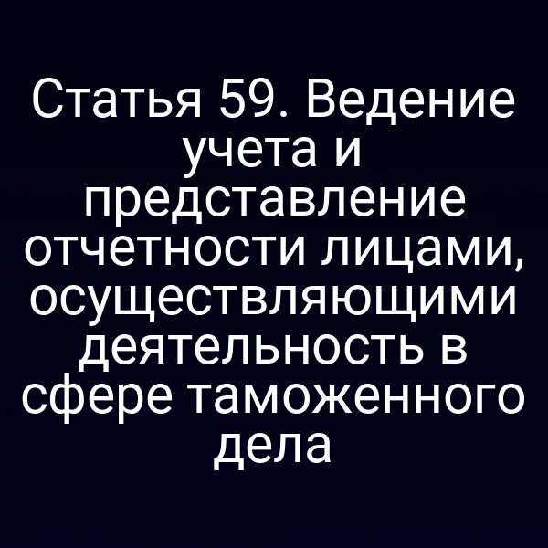 Статья 59. Ведение учета и представление отчетности лицами, осуществляющими деятельность в сфере таможенного дела