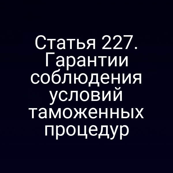 Статья 227. Гарантии соблюдения условий таможенных процедур