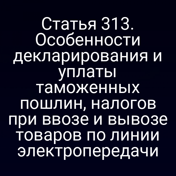 Статья 313. Особенности декларирования и уплаты таможенных пошлин, налогов при ввозе и вывозе товаров по линии электропередачи