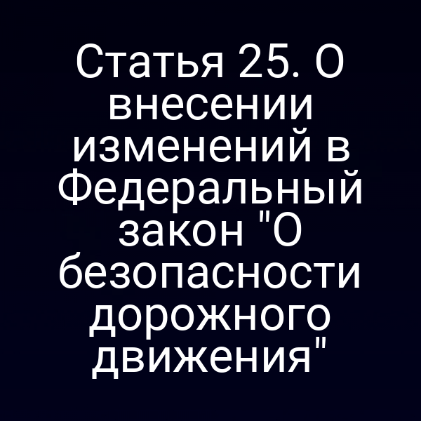 Статья 25. О внесении изменений в Федеральный закон "О безопасности дорожного движения"