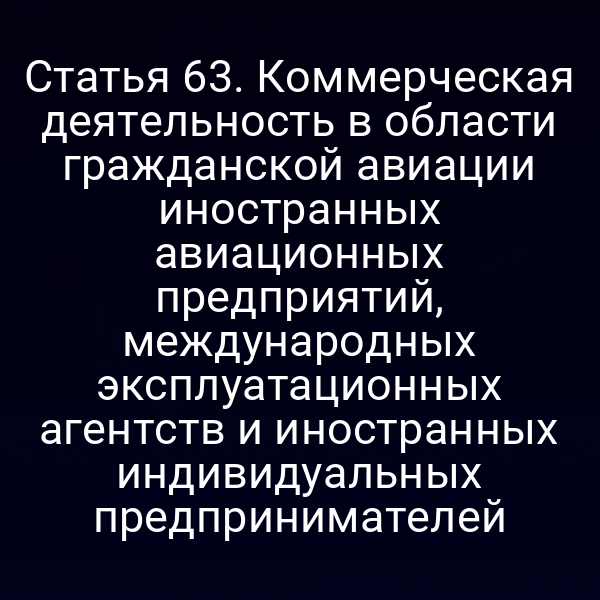 Статья 63. Коммерческая деятельность в области гражданской авиации иностранных авиационных предприятий, международных эксплуатационных агентств и иностранных индивидуальных предпринимателей