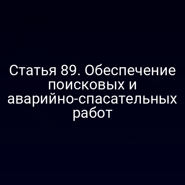 Статья 89. Обеспечение поисковых и аварийно-спасательных работ