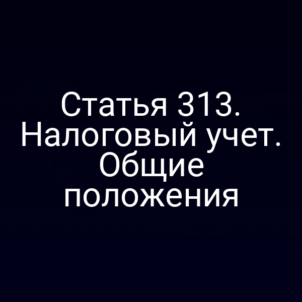 Статья 313. Налоговый учет. Общие положения