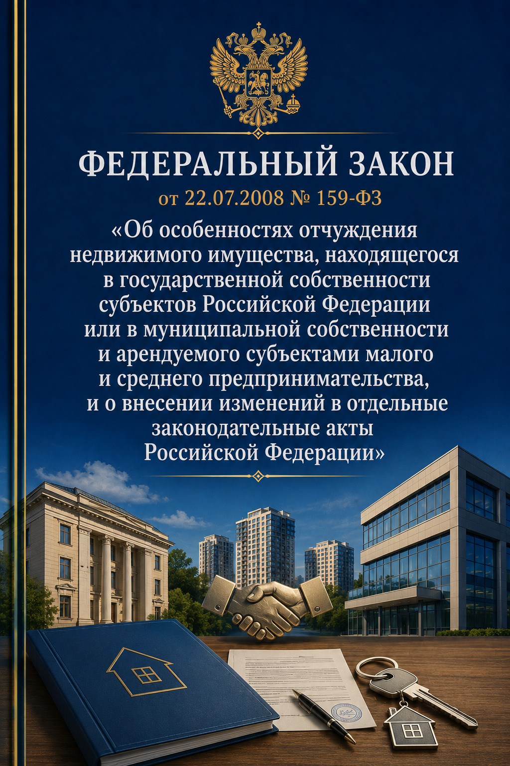 Оглавление: Федеральный закон от 22.07.2008 № 159-ФЗ «Об особенностях отчуждения недвижимого имущества, находящегося в государственной собственности субъектов Российской Федерации или в муниципальной собственности и арендуемого субъектами малого и среднего предпринимательства, и о внесении изменений в отдельные законодательные акты Российской Федерации»