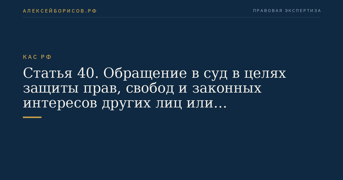 Статья 40. Обращение в суд в целях защиты прав, свобод и законных интересов других лиц или неопределенного круга лиц