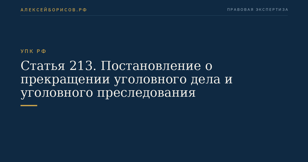 Статья 213. Постановление о прекращении уголовного дела и уголовного преследования