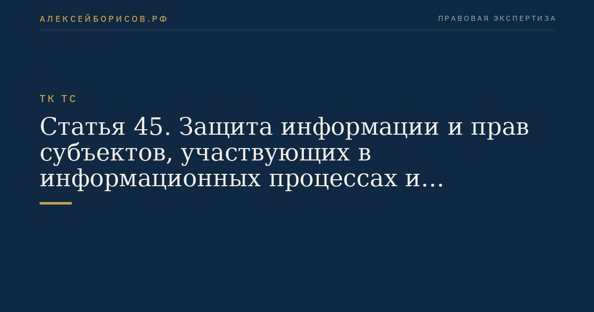 Статья 45. Защита информации и прав субъектов, участвующих в информационных процессах и информатизации