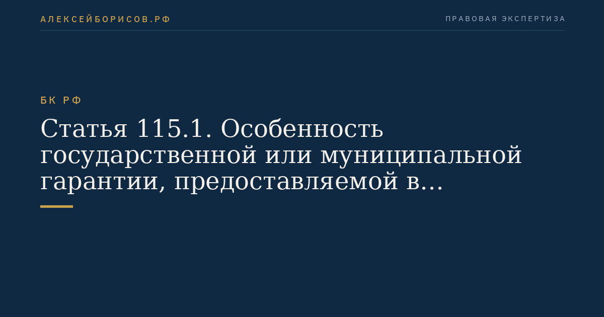 Статья 115.1. Особенность государственной или муниципальной гарантии, предоставляемой в обеспечение обязательств, по которым невозможно установить бенефициара в момент предоставления гарантии или бенефициарами является неопределенный круг лиц