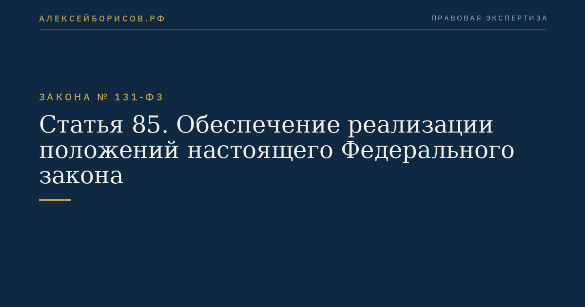 Статья 85. Обеспечение реализации положений настоящего Федерального закона