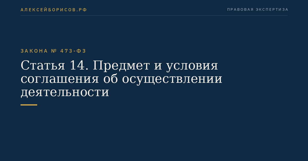 Статья 14. Предмет и условия соглашения об осуществлении деятельности