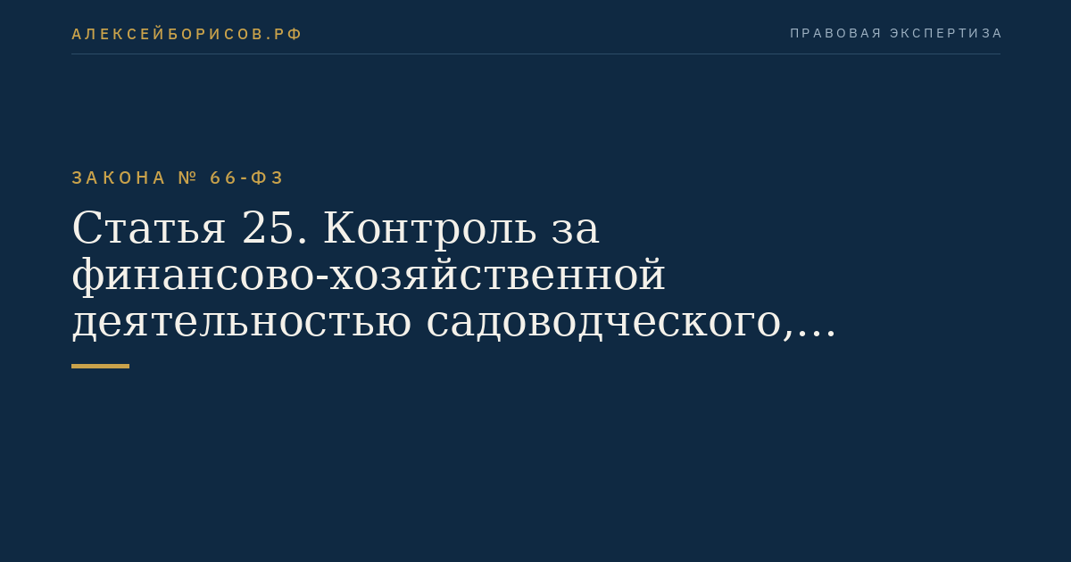 Статья 25. Контроль за финансово-хозяйственной деятельностью садоводческого, огороднического или дачного некоммерческого объединения