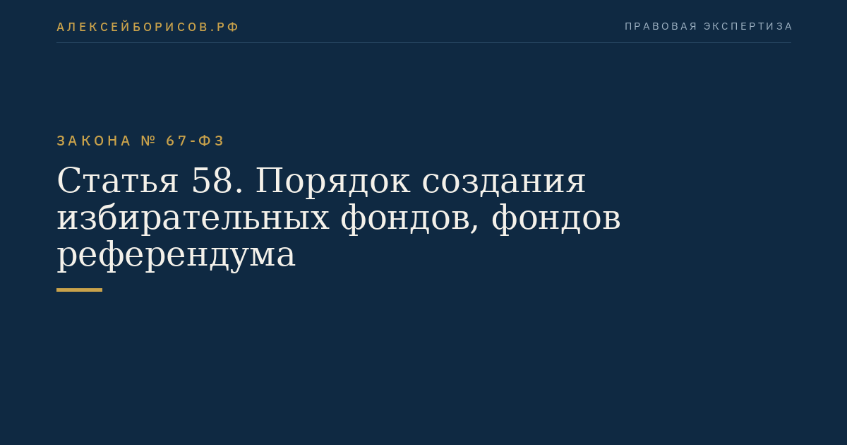 Статья 58. Порядок создания избирательных фондов, фондов референдума