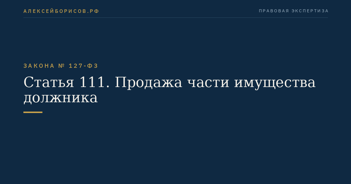 Статья 111. Продажа части имущества должника