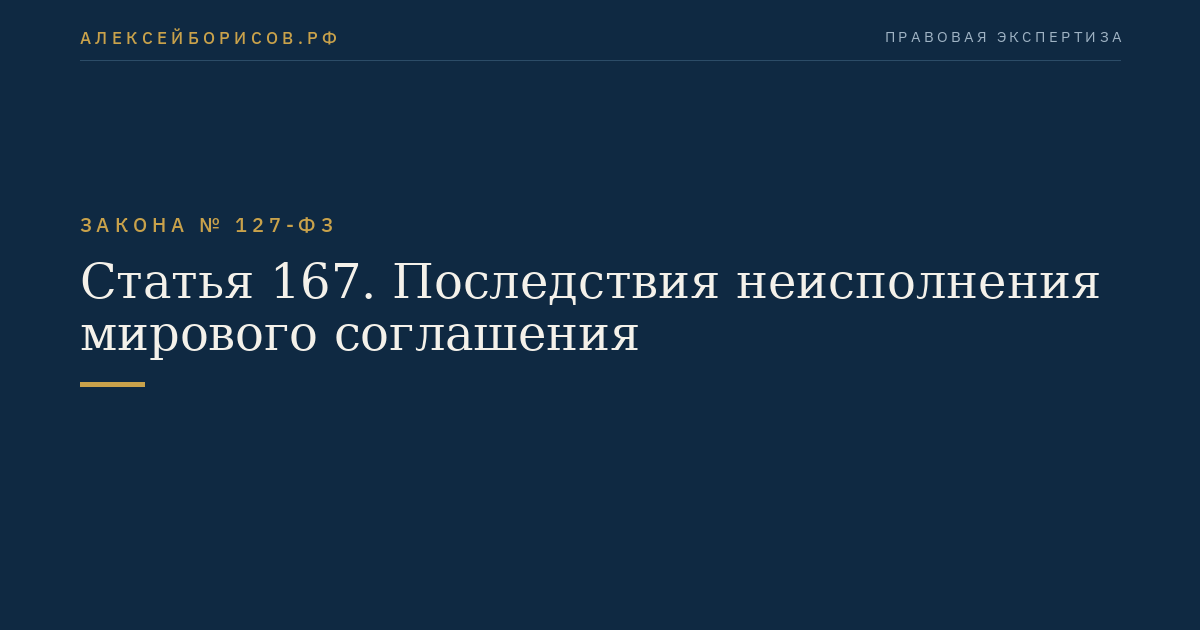Статья 167. Последствия неисполнения мирового соглашения