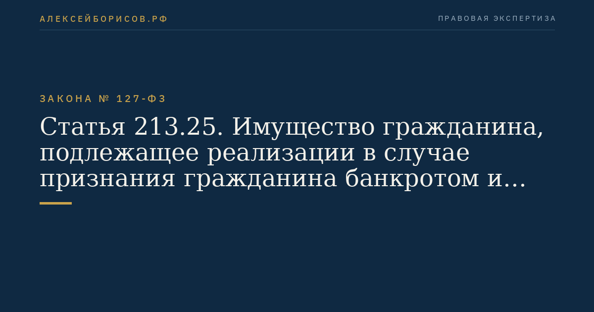 Статья 213.25. Имущество гражданина, подлежащее реализации в случае признания гражданина банкротом и введения реализации имущества гражданина