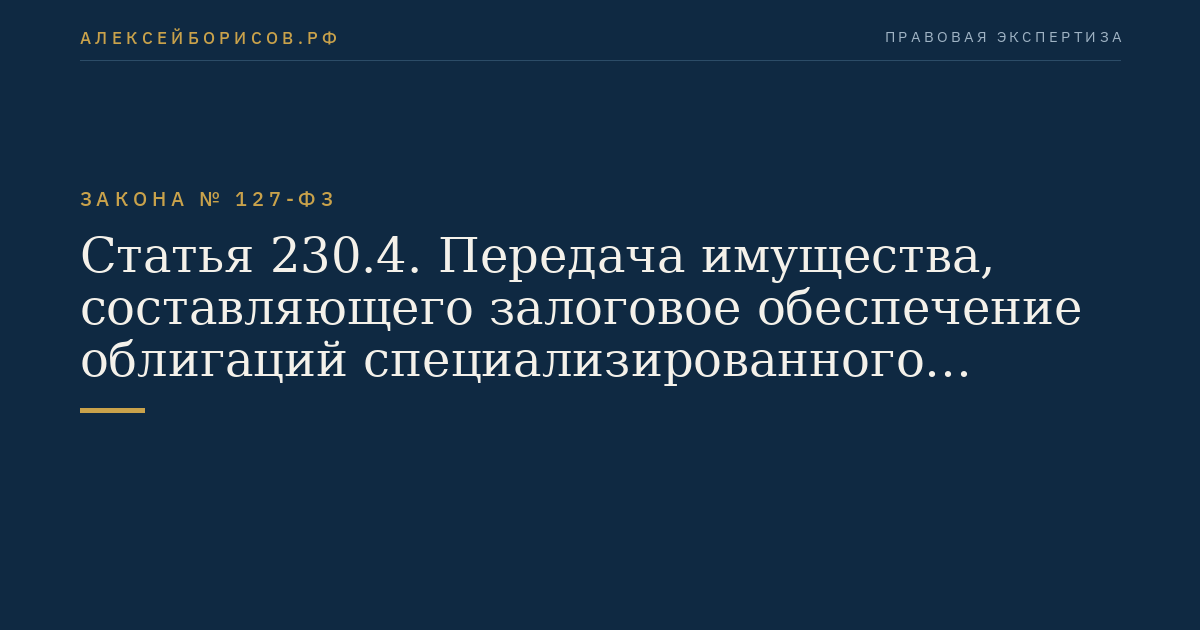 Статья 230.4. Передача имущества, составляющего залоговое обеспечение облигаций специализированного общества