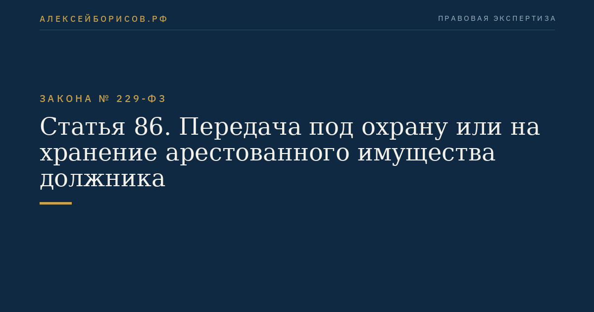 Статья 86. Передача под охрану или на хранение арестованного имущества должника