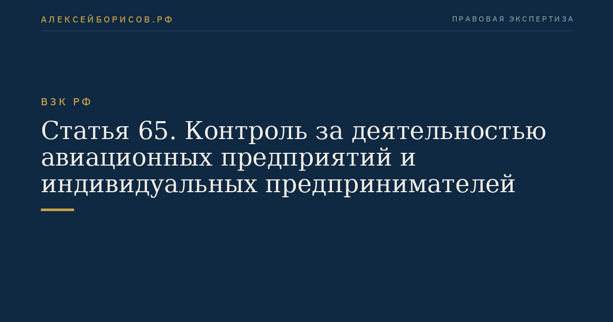 Статья 65. Контроль за деятельностью авиационных предприятий и индивидуальных предпринимателей