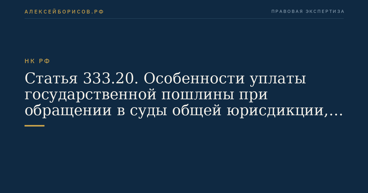 Статья 333.20. Особенности уплаты государственной пошлины при обращении в суды общей юрисдикции, к мировым судьям
