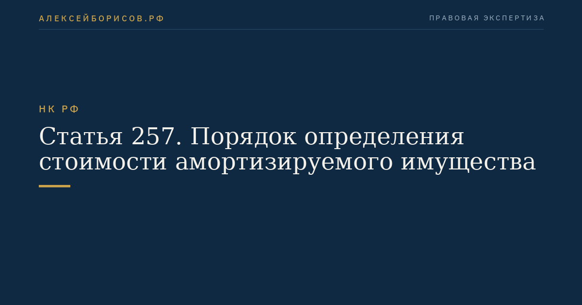 Статья 257. Порядок определения стоимости амортизируемого имущества