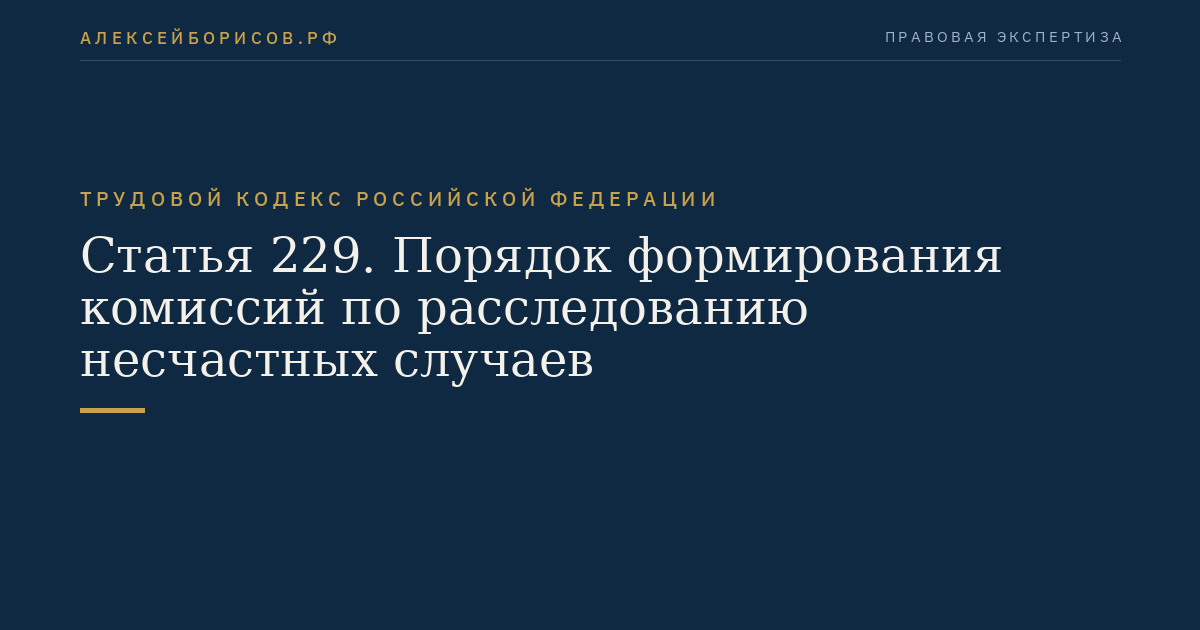Статья 229. Порядок формирования комиссий по расследованию несчастных случаев