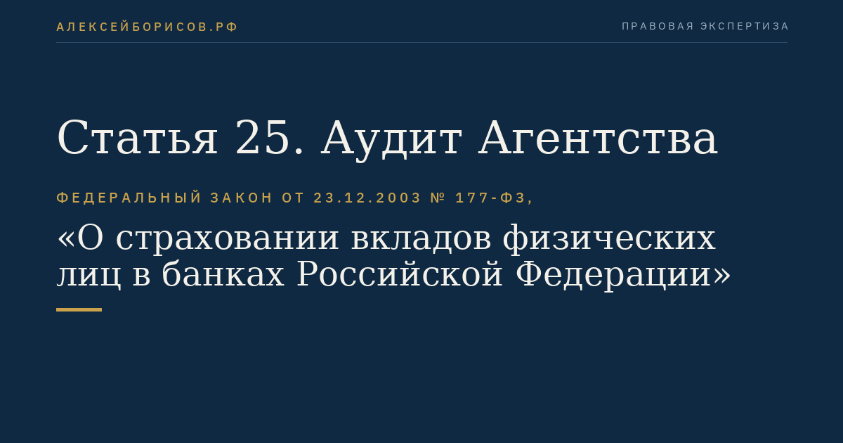 Статья 25. Аудит Агентства