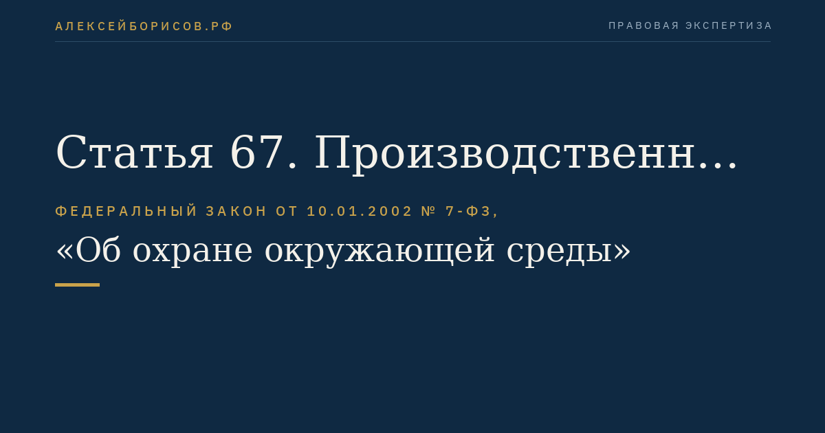 Статья 67. Производственный контроль в области охраны окружающей среды (производственный экологический контроль)