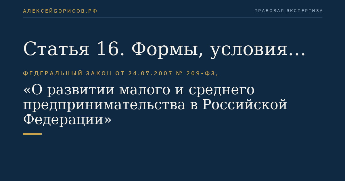 Статья 16. Формы, условия и порядок поддержки субъектов малого и среднего предпринимательства