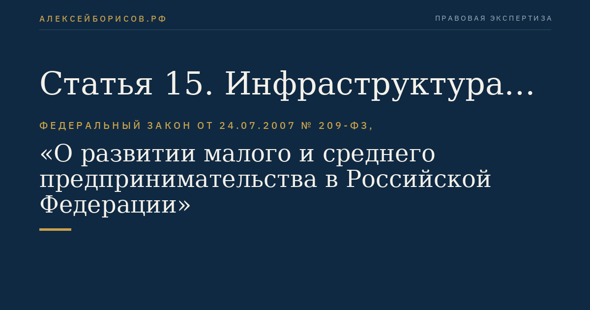 Статья 15. Инфраструктура поддержки субъектов малого и среднего предпринимательства