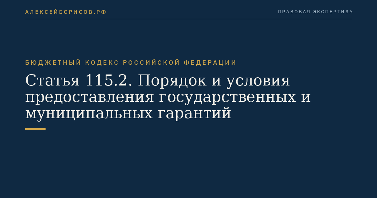 Статья 115.2. Порядок и условия предоставления государственных и муниципальных гарантий